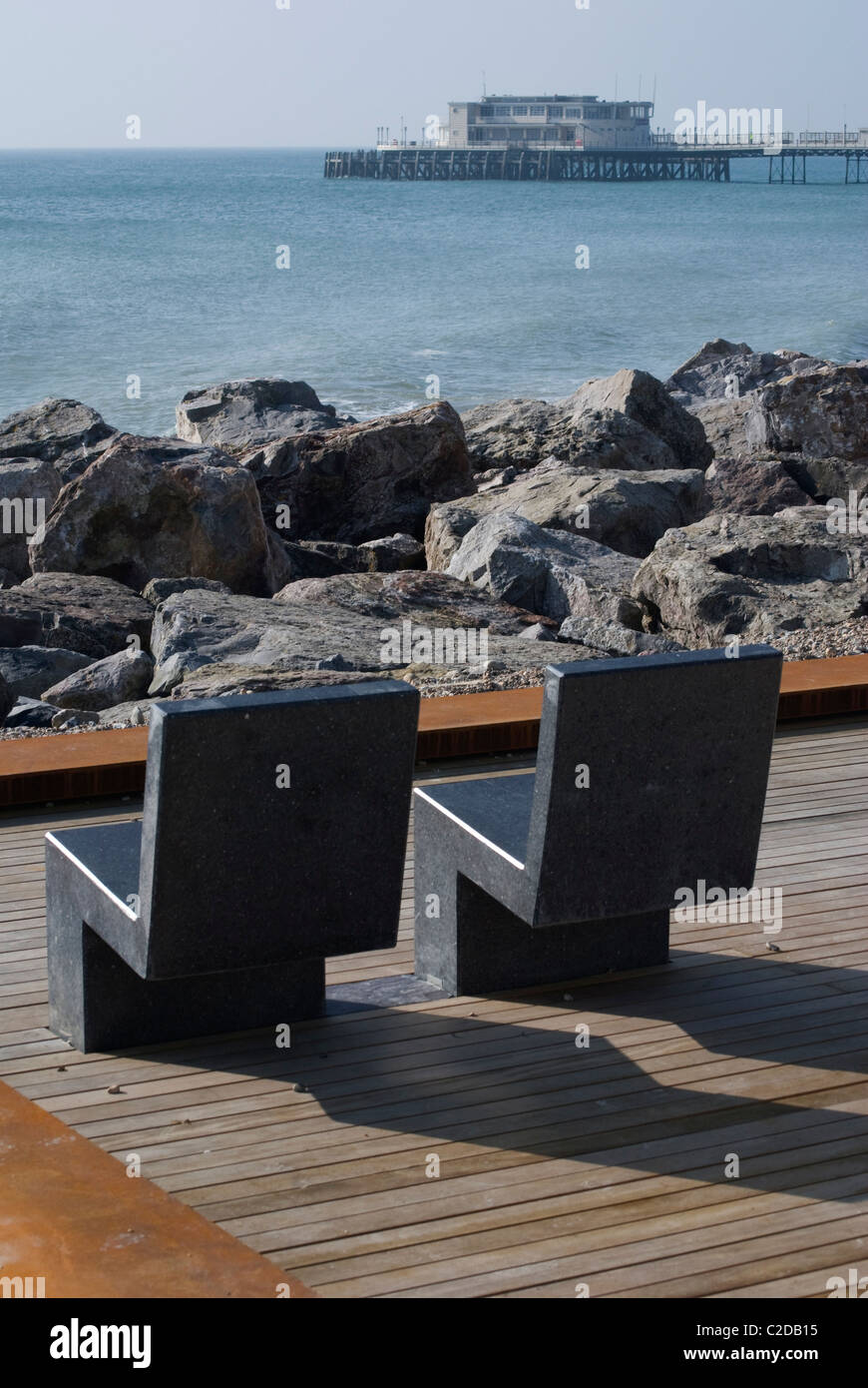 Avis de Splash Point, Worthing, West Sussex Banque D'Images