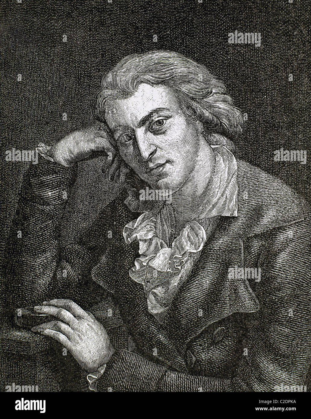 SCHILLER, Johann Christoph Friedrich von Marbach (1759-Weimar, 1805). L'écrivain allemand. Gravure en couleur. Banque D'Images