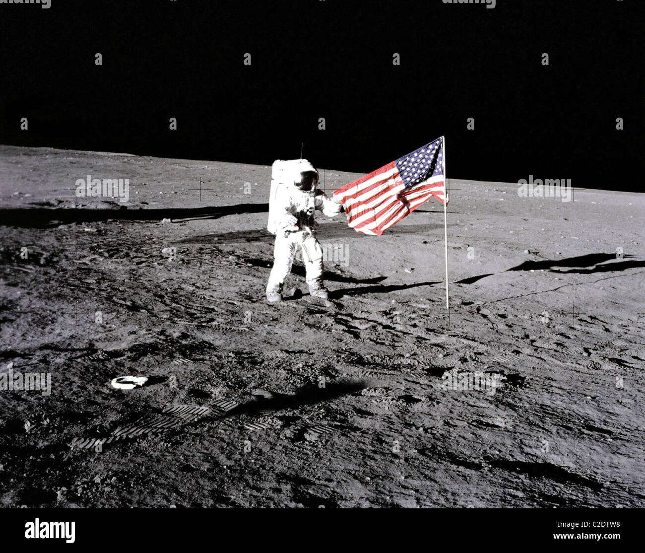 Drapeau américain sur la Lune Banque D'Images