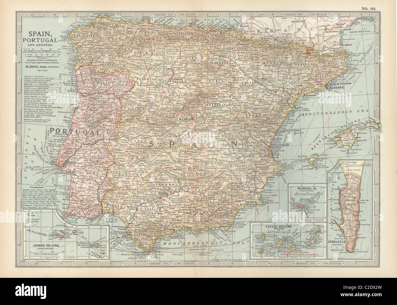Carte de l'Espagne avec le Portugal et d'Andorre Banque D'Images