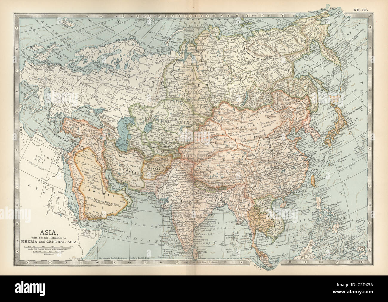 Carte de l'Asie avec la Sibérie et l'Asie centrale Banque D'Images