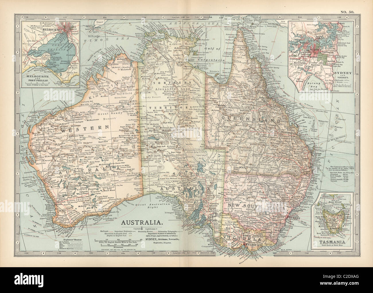 Carte de l'Australie et de Tasmanie Banque D'Images