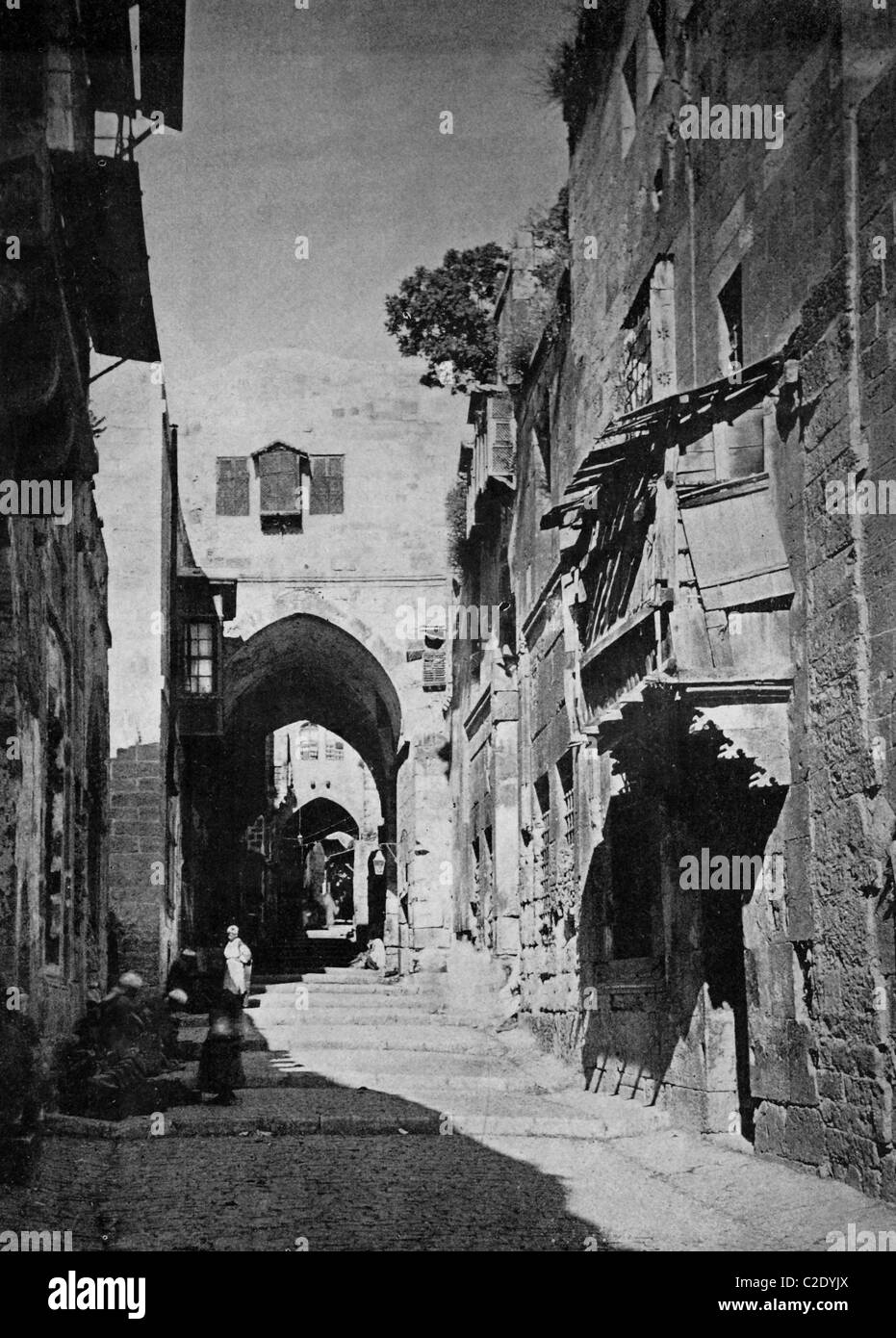 L'un des premiers autotypes de Bab el Khabil, Jérusalem, photographie historique, 1884 Banque D'Images