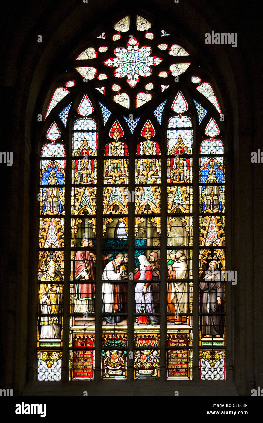 Vitrail dans la Cathédrale, Bruxelles, Belgique Banque D'Images