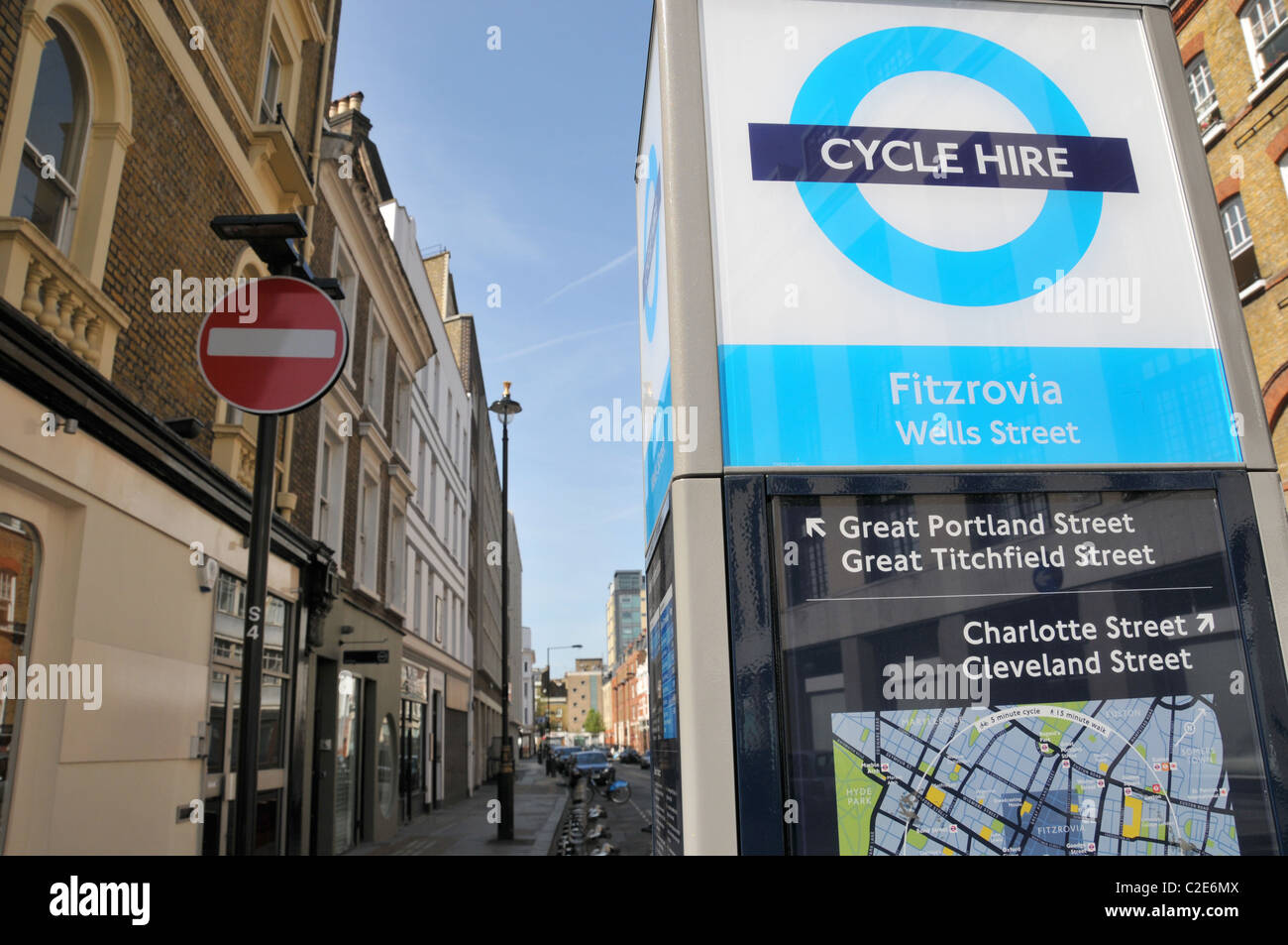 Londres Barclays Cycle Hire Fitzrovia Londres rue sans issue Banque D'Images