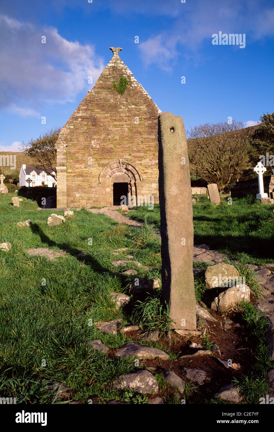 Abbayes, ancienne porte Romaneque et Sundial, Kilmalkedar Co Kerry, Dingle Banque D'Images