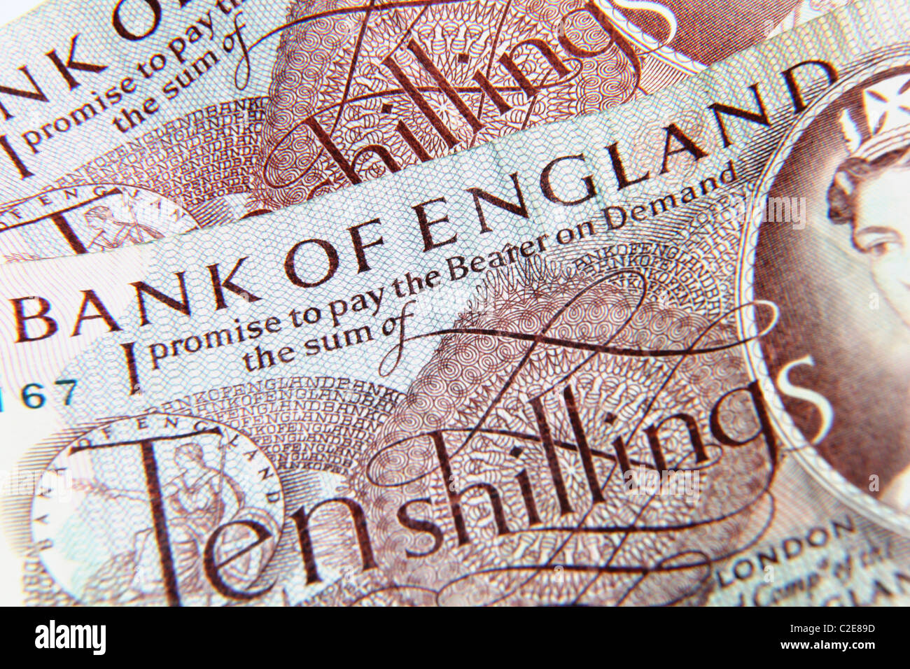 Note dix shillings, ancien pré-Britannique la monnaie décimale. Banque D'Images