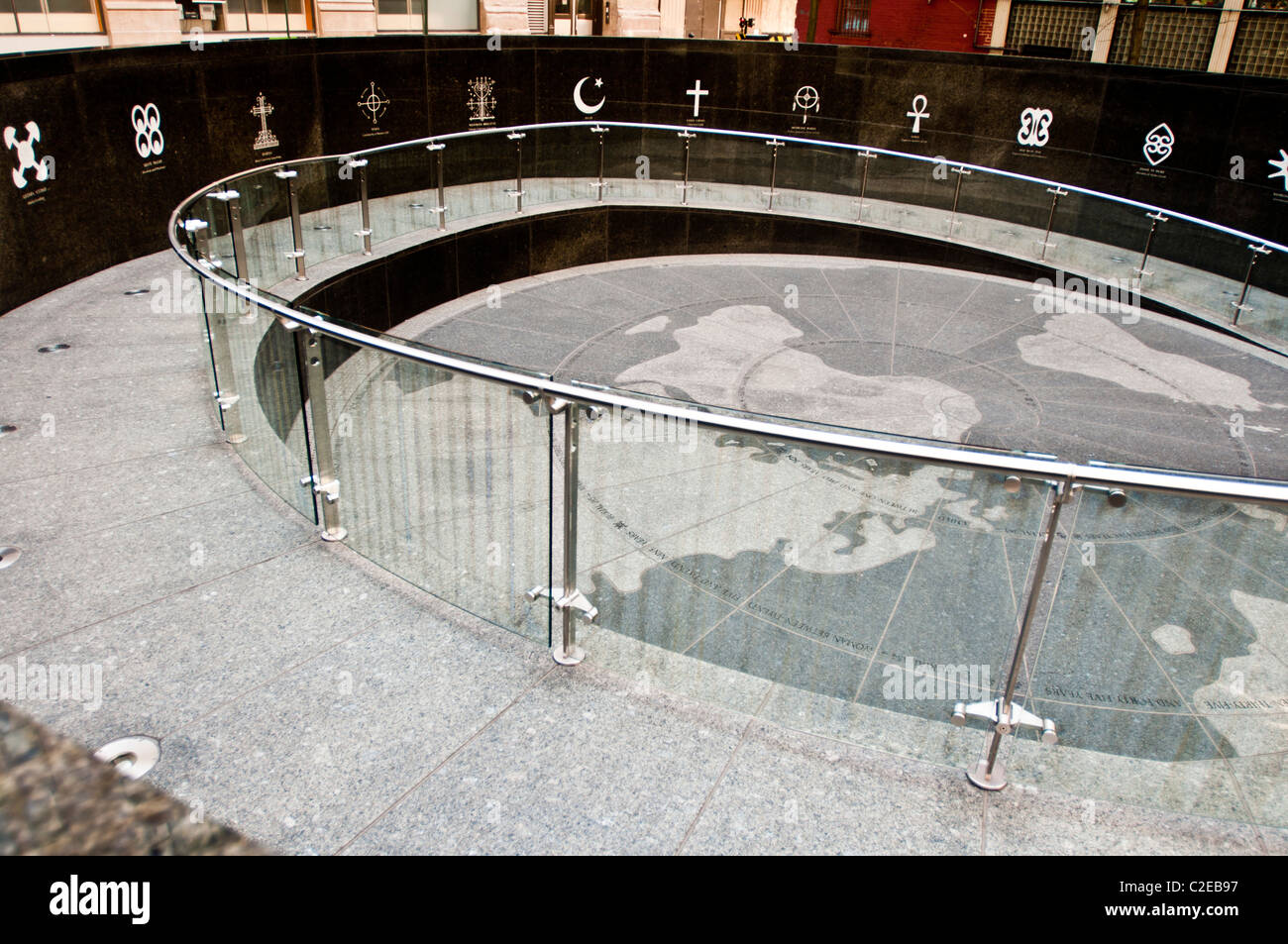 African Burial Ground National Monument, Lower Manhattan, New York City, USA, globe, symboles Banque D'Images