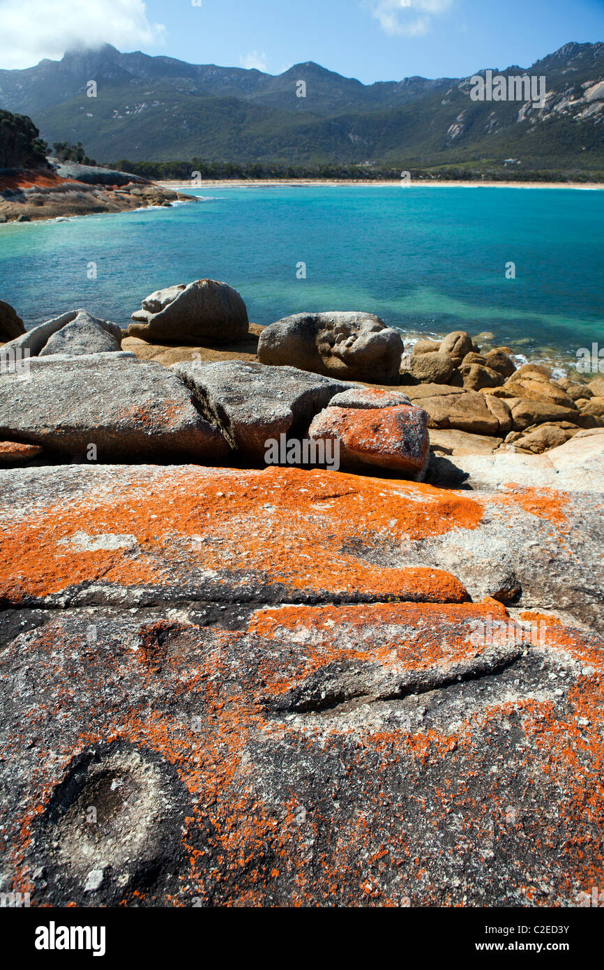 Point de vue sur le pantalon Strzelecki pics sur Flinders Island Banque D'Images