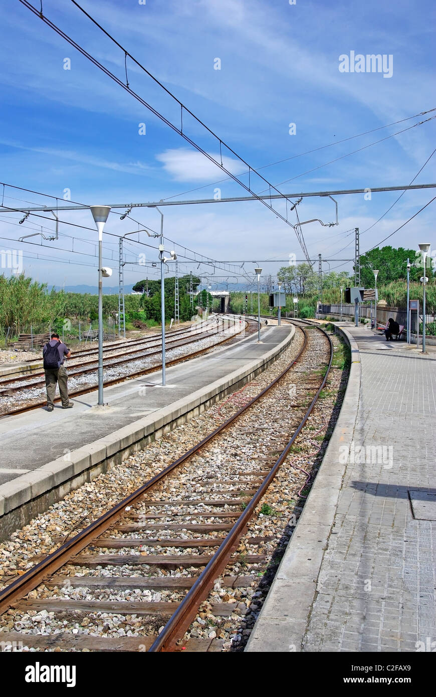 La gare de voie ferrée en Blanes, Espagne. Banque D'Images