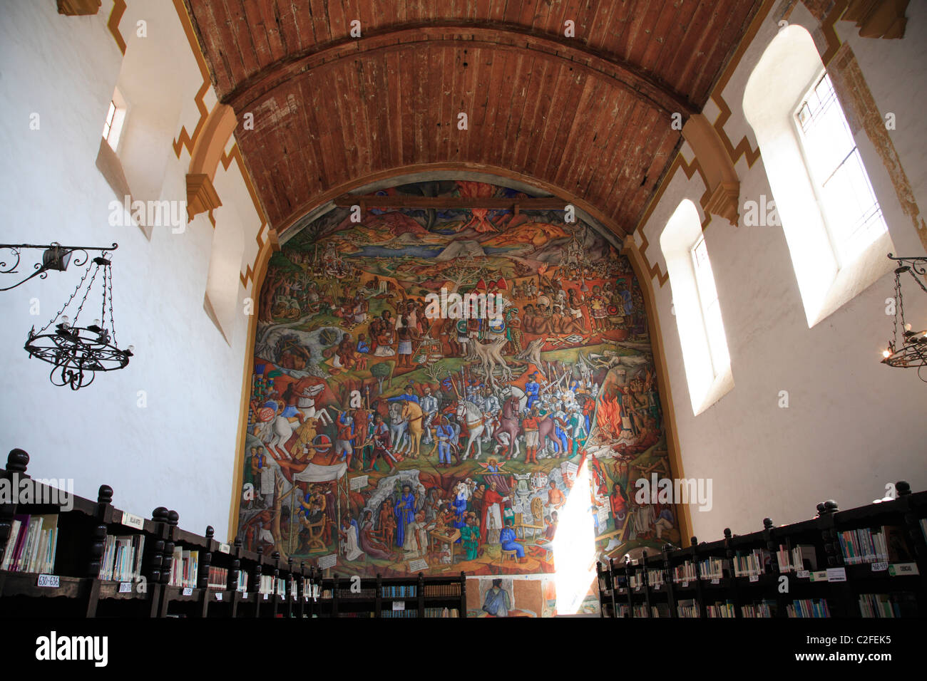 Murale, Bibliothèque, Patzcuaro, Patzcuaro, Michoacan, Mexique, Etat de l'Amérique du Nord Banque D'Images