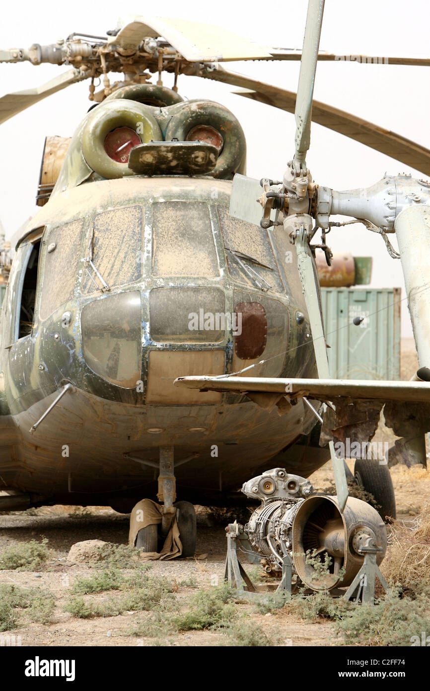 Un hélicoptère militaire russe défectueuse, Kunduz, Afghanistan Banque D'Images