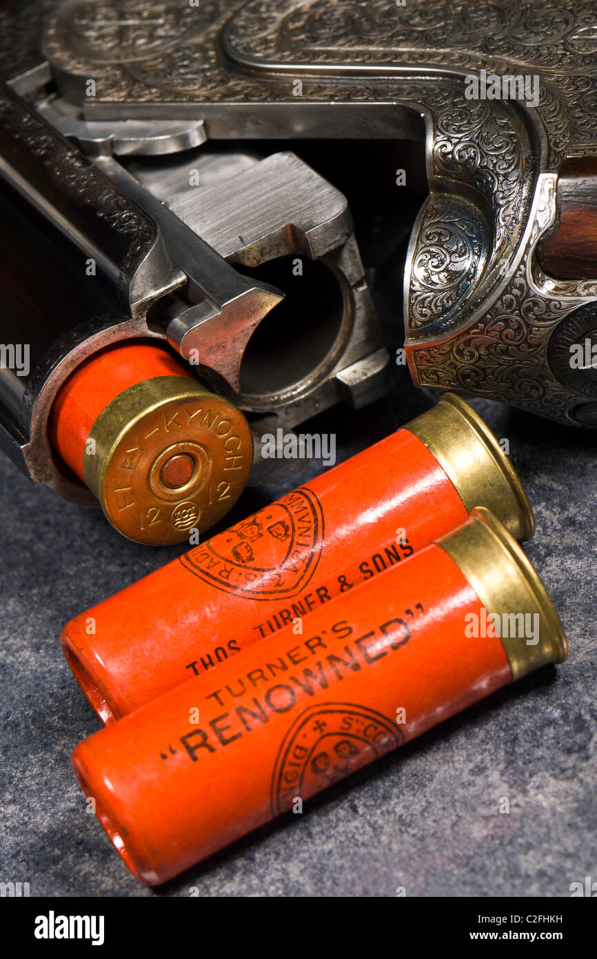 Holloway & Naughton avec cartouches de fusil de chasse vintage Banque D'Images