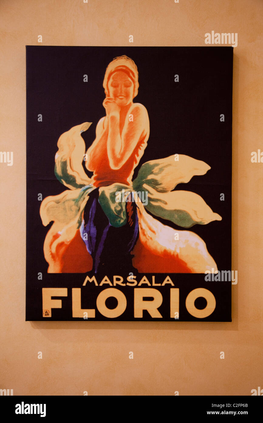 Un Florio Marsala wine poster à la Corvo winery dans Castedaccia Palemermo près de la Sicile Banque D'Images