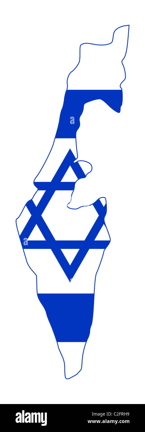 Illustration du drapeau d'Israël sur la carte de pays ; isolé sur fond blanc. Banque D'Images