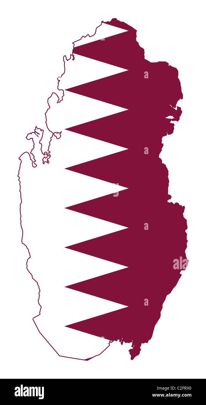 Illustration de la Qatar drapeau sur la carte de pays ; isolé sur fond blanc. Banque D'Images