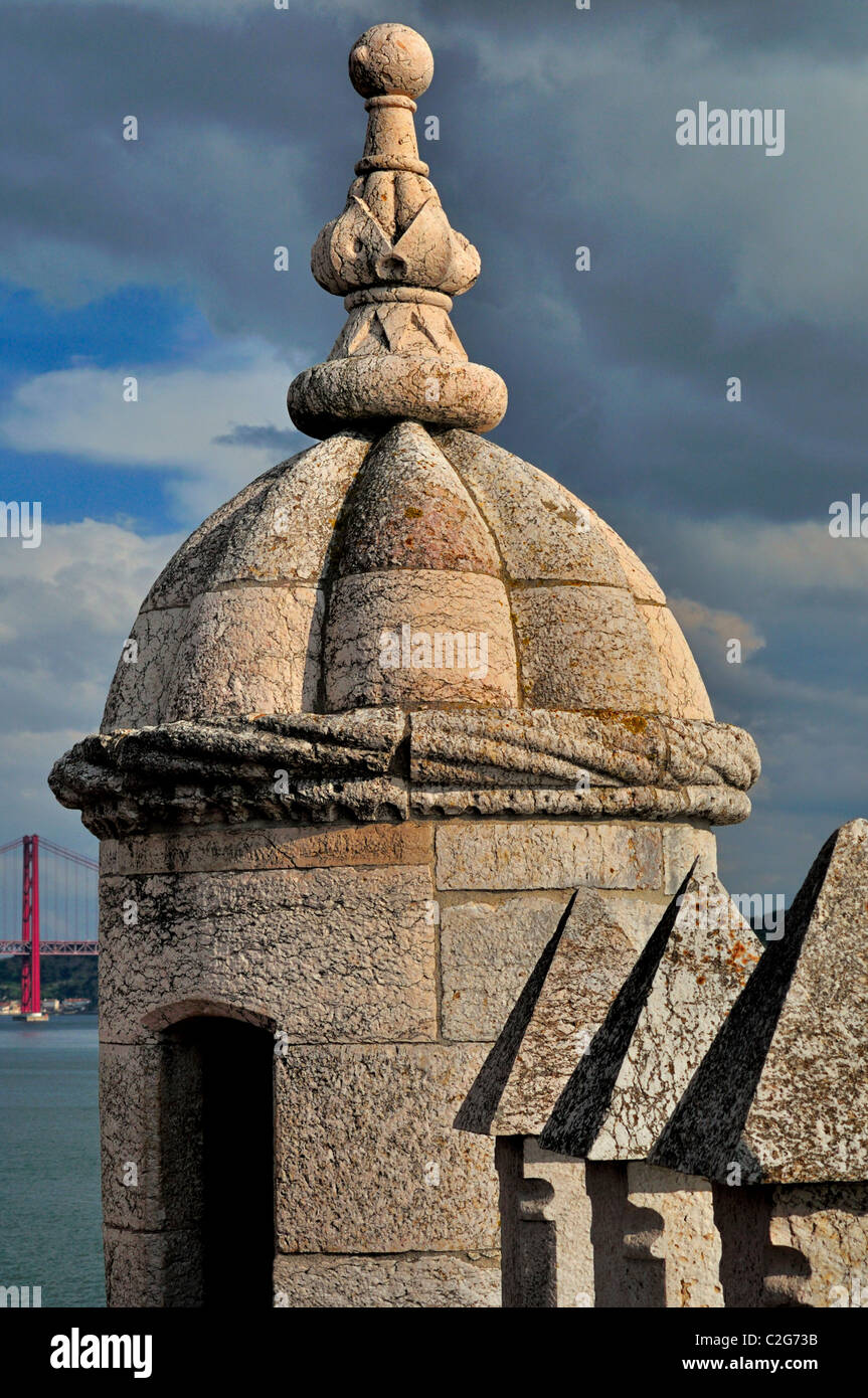 Portugal, Lisbonne : Détail de la Tour de Belém Banque D'Images