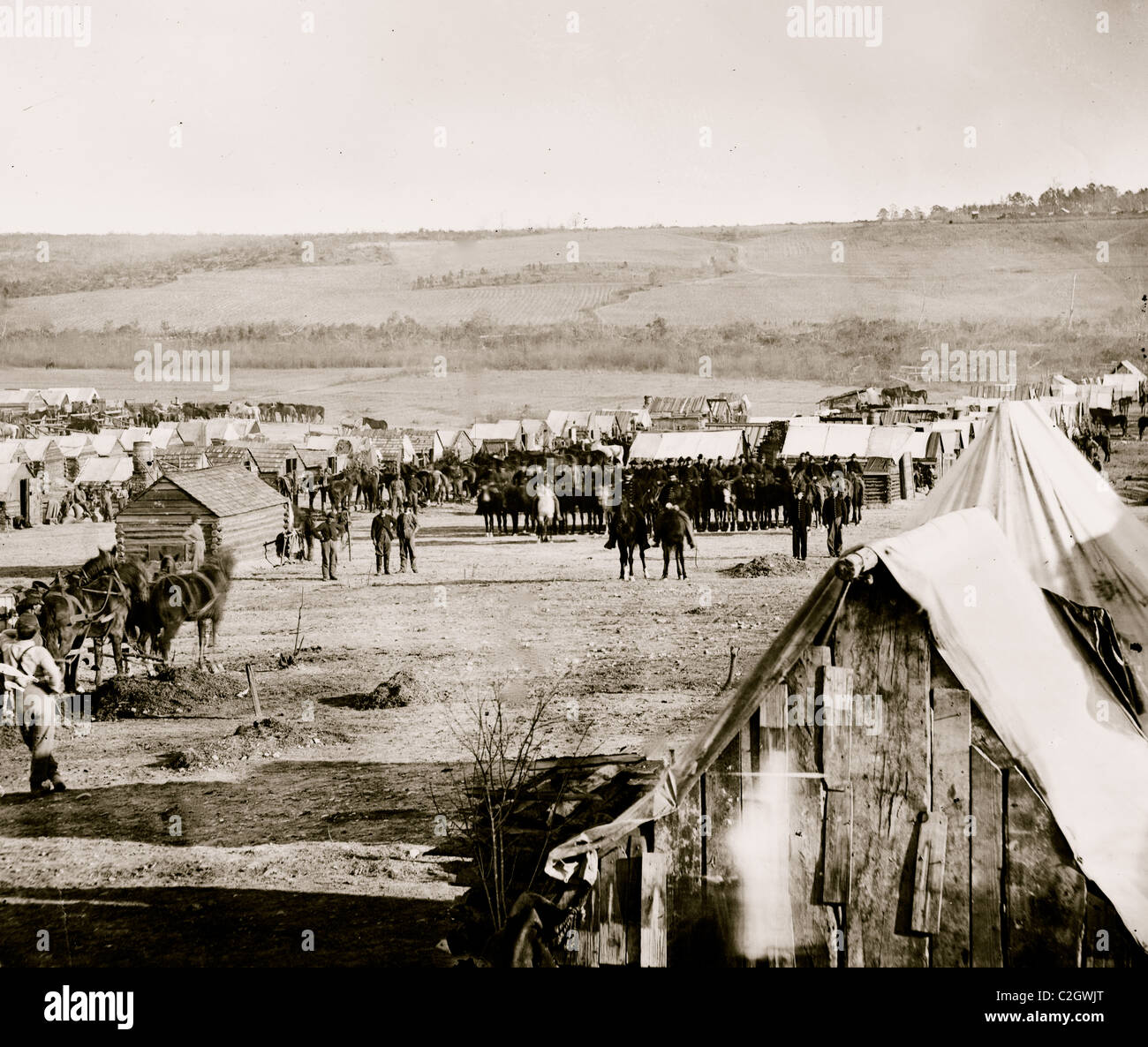 Fort Burnham, en Virginie, aux environs. Camp de la 5ème cavalerie Pennsylvanie près de la bataille du 29 octobre 1864 Banque D'Images