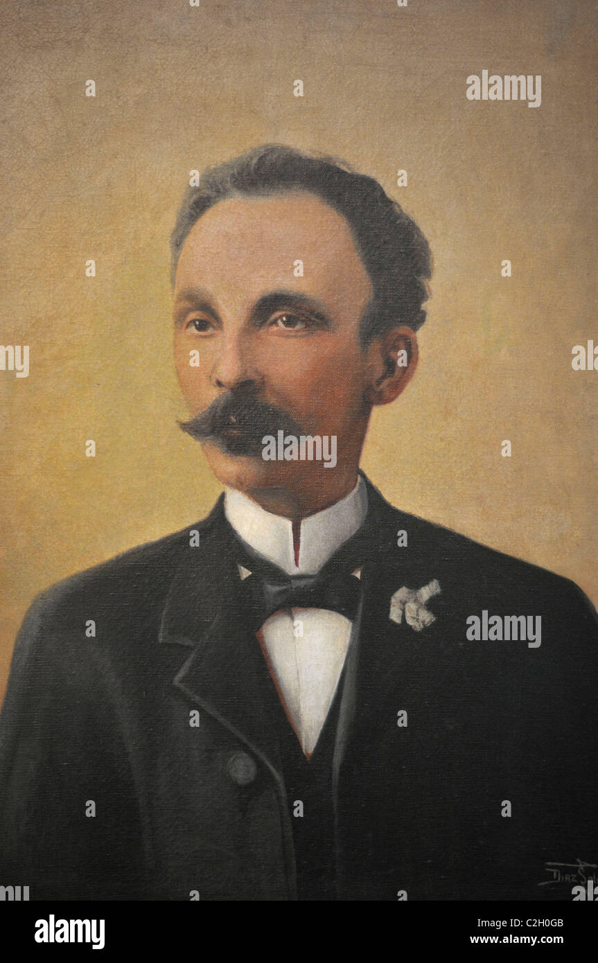 La Havane. Cuba. Portrait de José Marti, Maison natale de José Marti / naissance de José Marti, par Miguel Díaz Salinero. Habana Vieja / La Vieille Havane. Banque D'Images