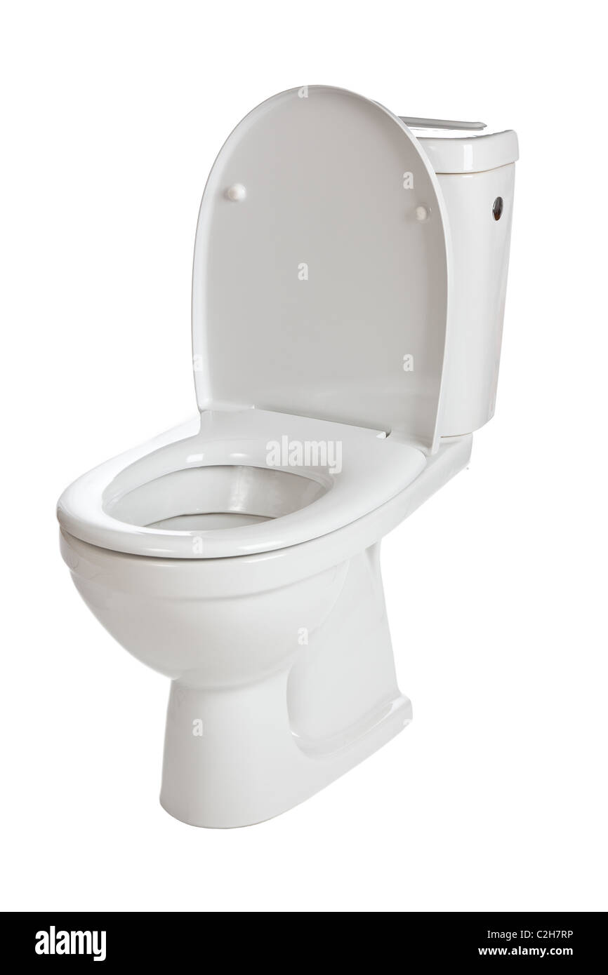 Toilettes en céramique blanche sur fond blanc Banque D'Images