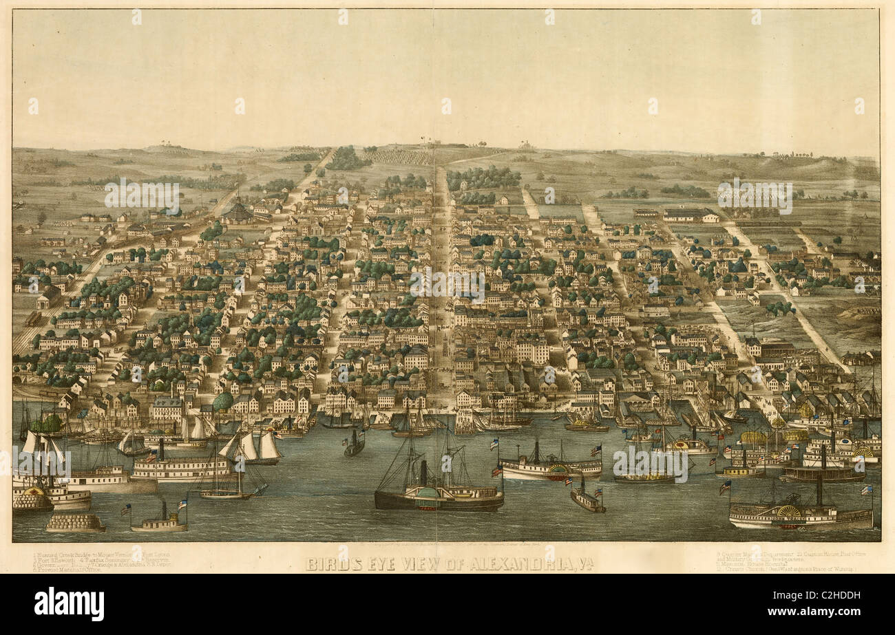 Birds Eye View of Alexandria, Virginie 1863 Banque D'Images