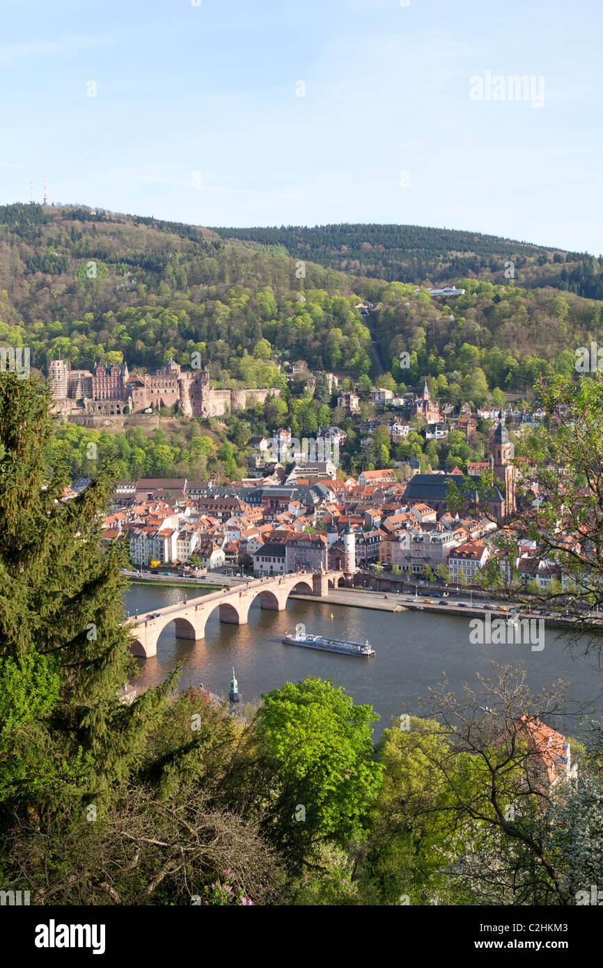 Château et le vieux pont, Heidelberg, Bade-Wurtemberg, Allemagne Banque D'Images