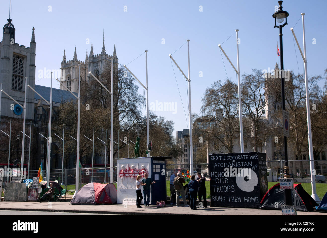 Le camp de la paix dans la région de Parliament Square, London Banque D'Images