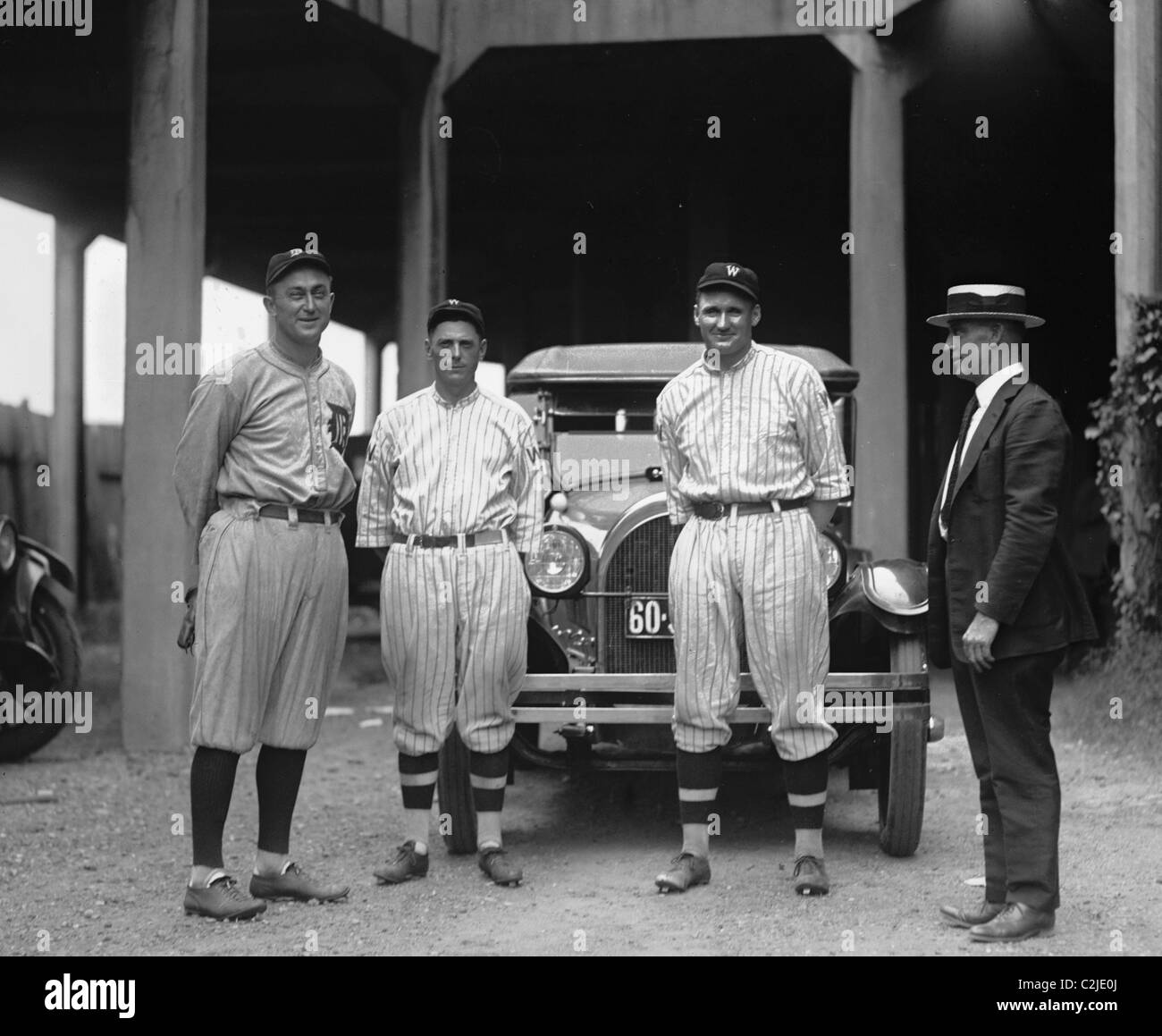 Les joueurs de baseball Ty Cobb, Milan, Johnson, Eddie Black Banque D'Images
