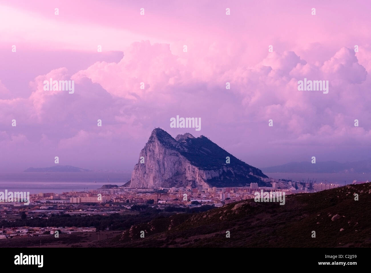 La Linea de la Concepcion, Province de Cadix, Espagne;Rocher de Gibraltar Banque D'Images