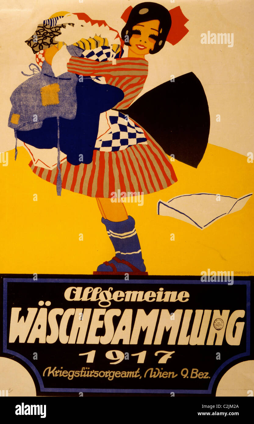 Allgemeine Wäschesammlung 1917 ; collection de vêtements. Emplacement de Vienne est donné. Banque D'Images