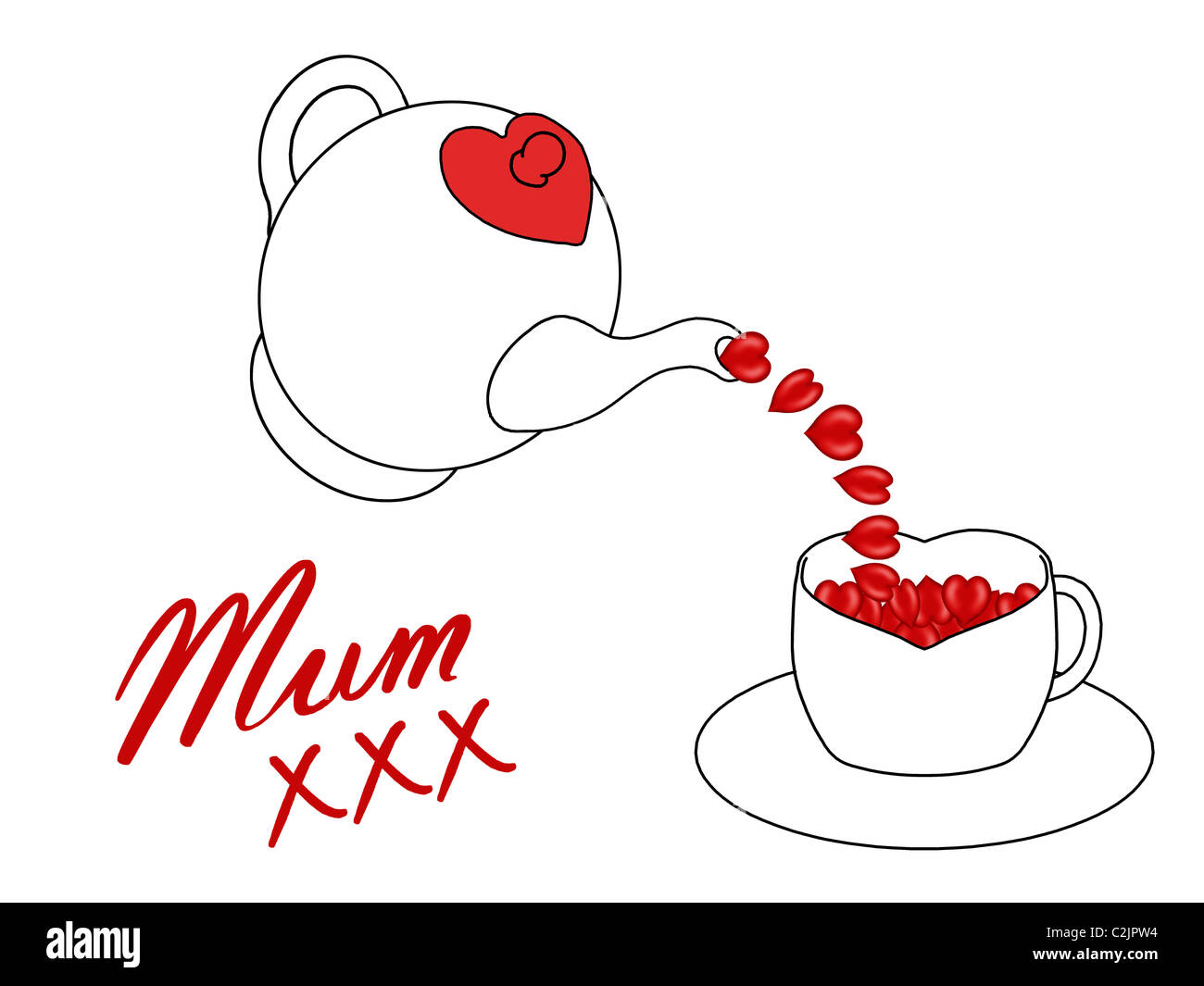 La Fete Des Meres Ou D Anniversaire A La Carte Mere Avec Une Theiere Tasse Coeurs Et Bisous Photo Stock Alamy