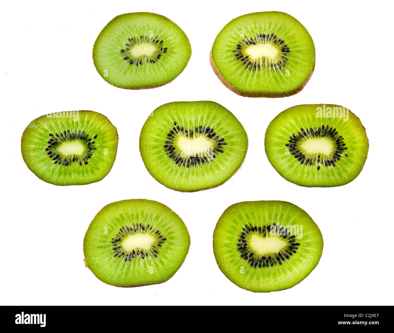 Tranches de kiwi vert isolated on white Banque D'Images