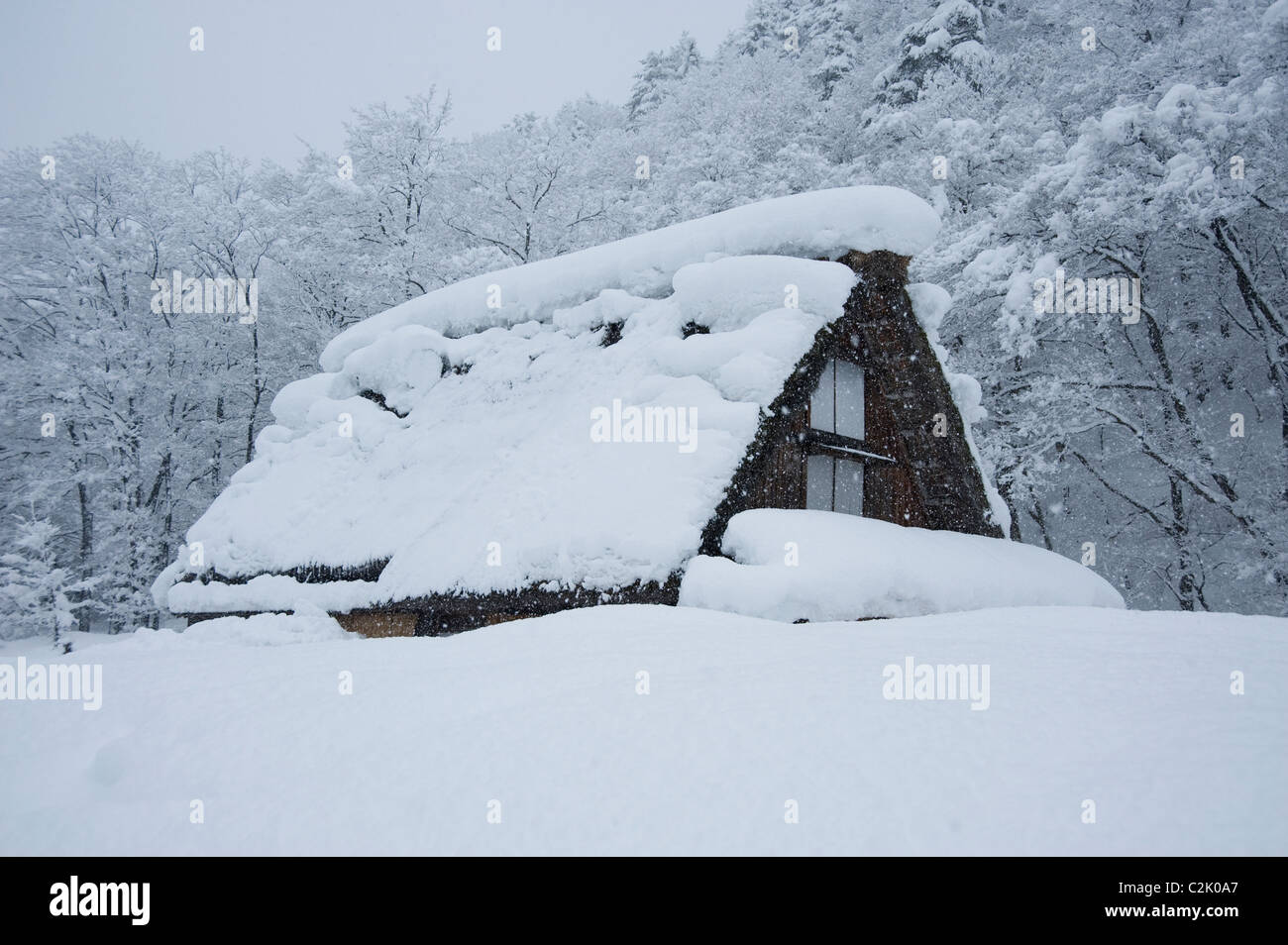 Maison de ferme et la neige, Ono, Shirakawa, Gifu, Japon Banque D'Images