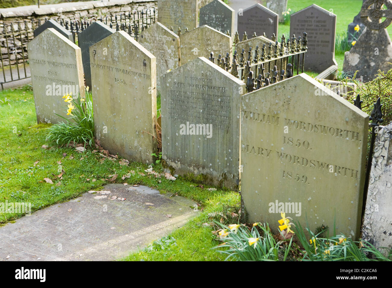 Tombes de William Wordsworth et d'autres membres de la famille, de Grasmere, Cumbria, Royaume-Uni Banque D'Images