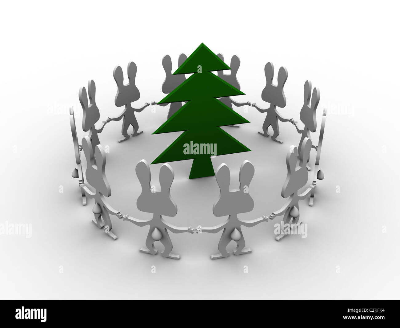 Les lapins dansant autour. 3d Banque D'Images