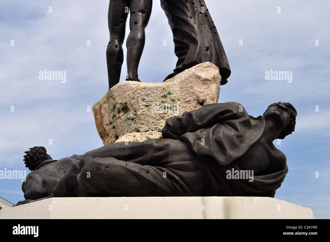 La Place des Martyrs, à Beyrouth, la statue des Martyrs, vandalisé criblé de trous de balle Banque D'Images