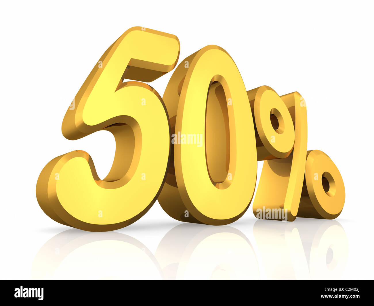 Cinquante pour cent de l'or, isolé sur fond blanc. 50 % Banque D'Images