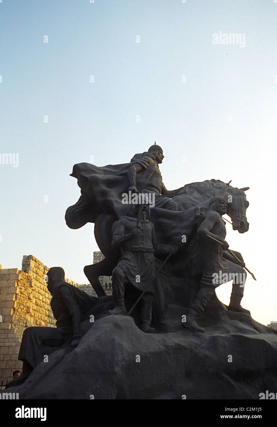 Statue de guerrier kurde, Salah al Din aka Saladin à Damas près du Grand Bazar, la Syrie Banque D'Images