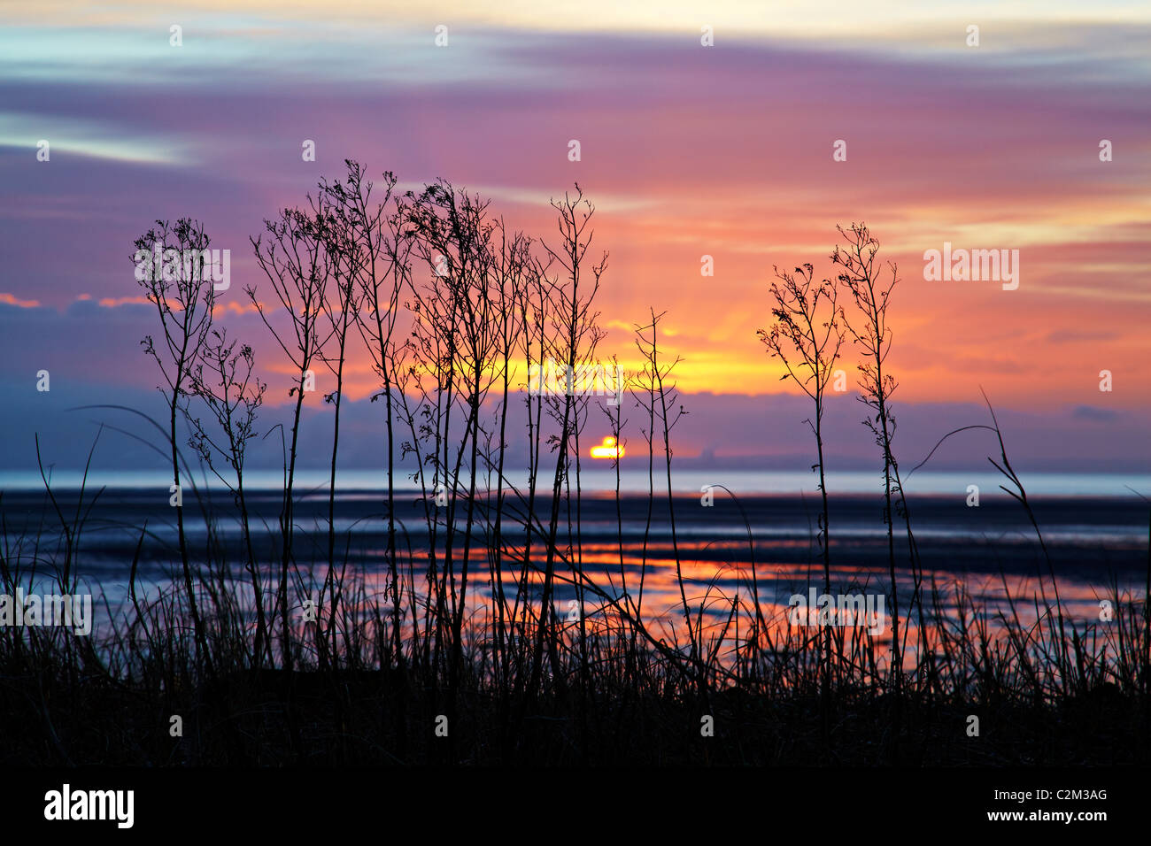 Le lever du soleil sur la Baie de Swansea, Pays de Galles, Swansea Banque D'Images