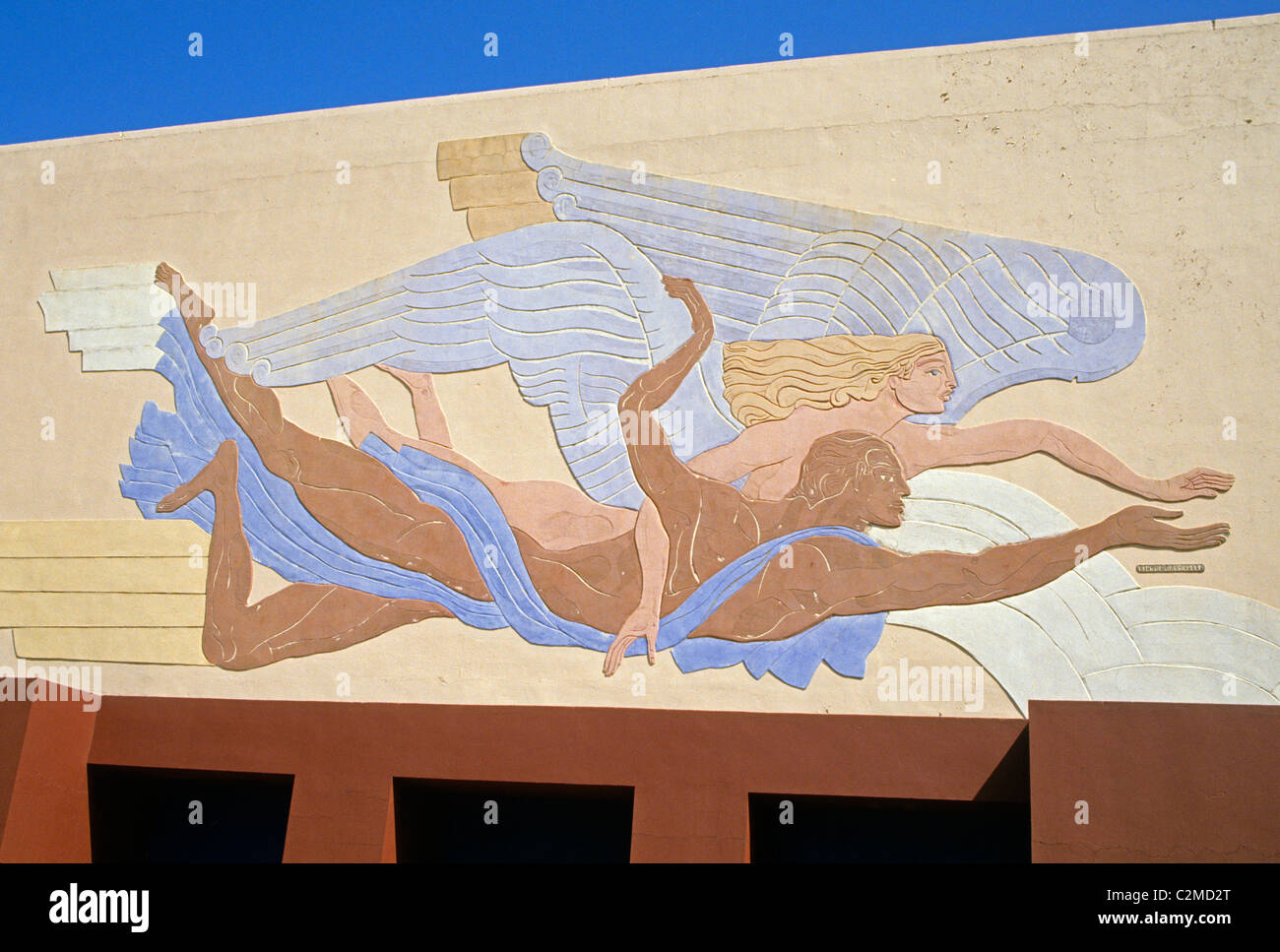 "Vitesse" par Pierre Bourdelle. Bas-relief Art Déco. L'Édifice du Centenaire, 1936 Texas Exposition du Centenaire à Fair Park. Banque D'Images