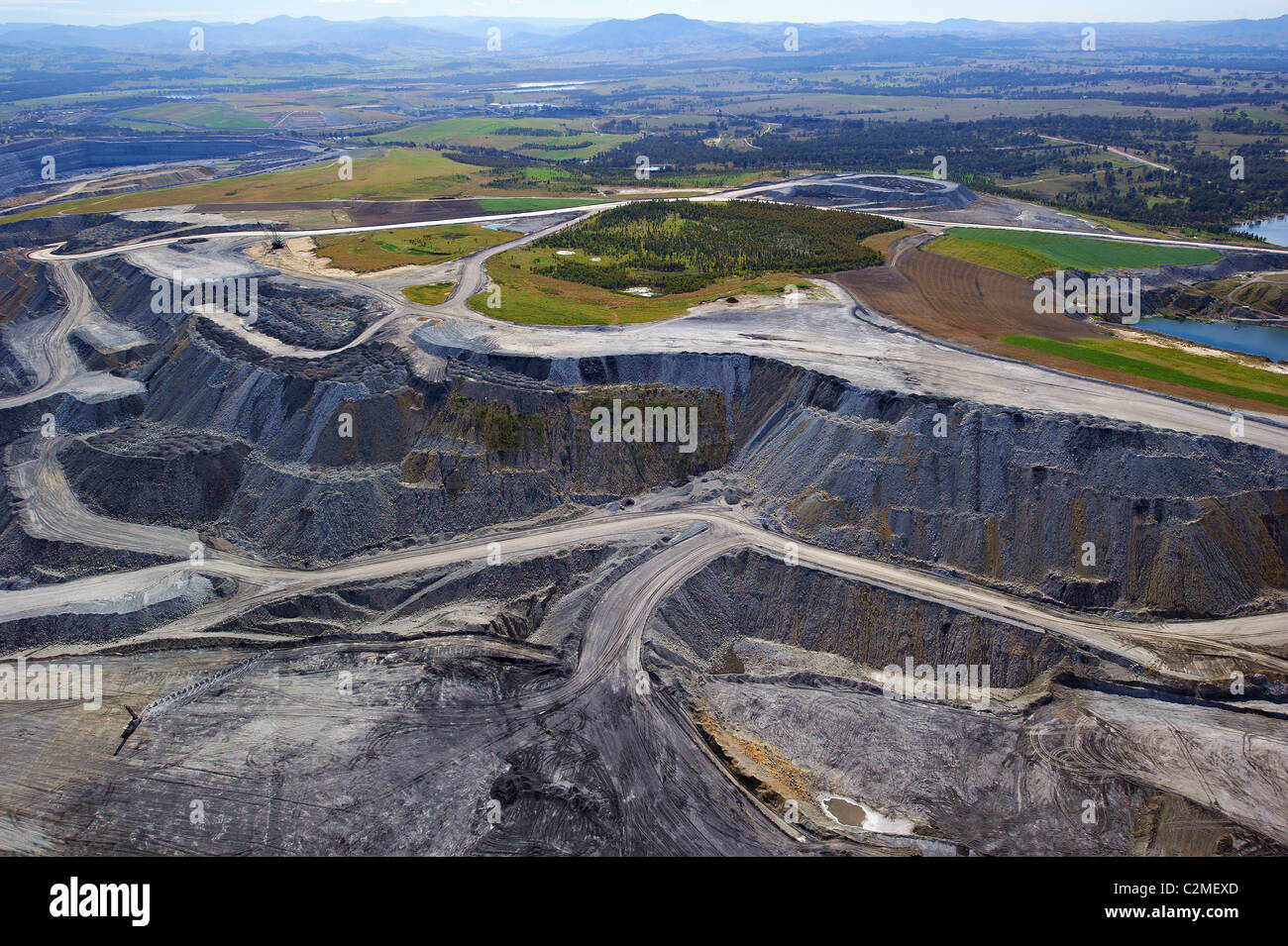 Vue aérienne de la mine de charbon à ciel ouvert d'Hunter Valley Australie NSW Banque D'Images