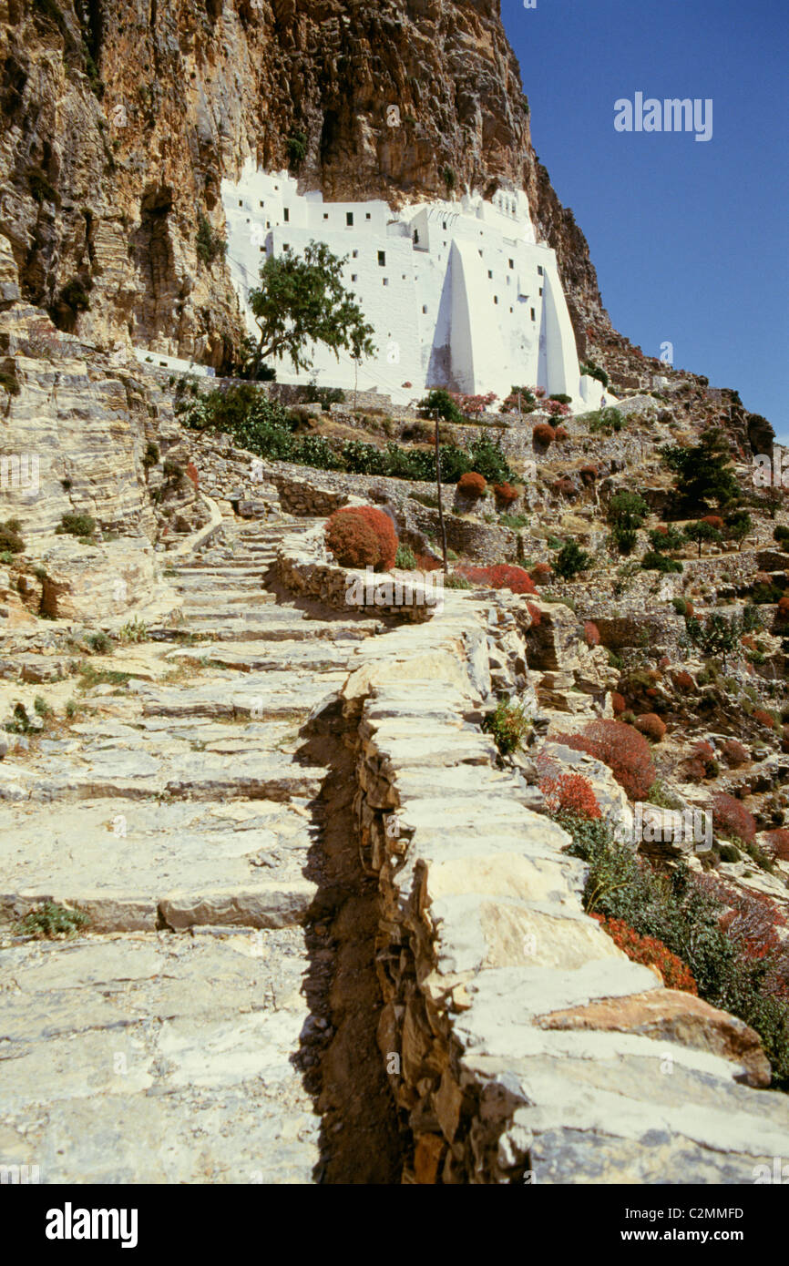 Le monastère de Hozoviotissa (Moni Panayia Khozoviotissa), Amorgos, Grèce Banque D'Images