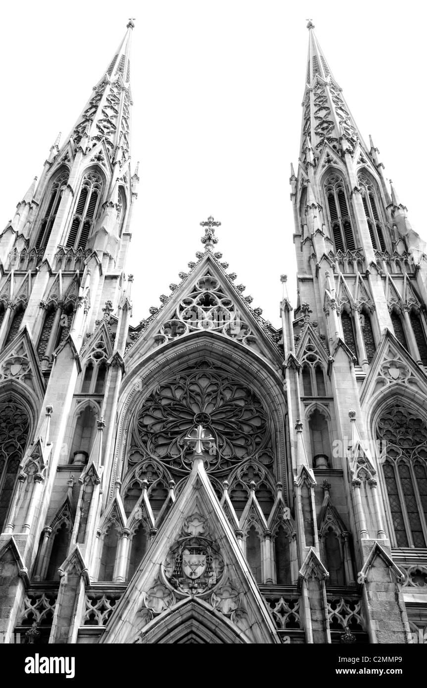 Photo en noir et blanc de la Cathédrale St Patrick, New York City, USA Banque D'Images