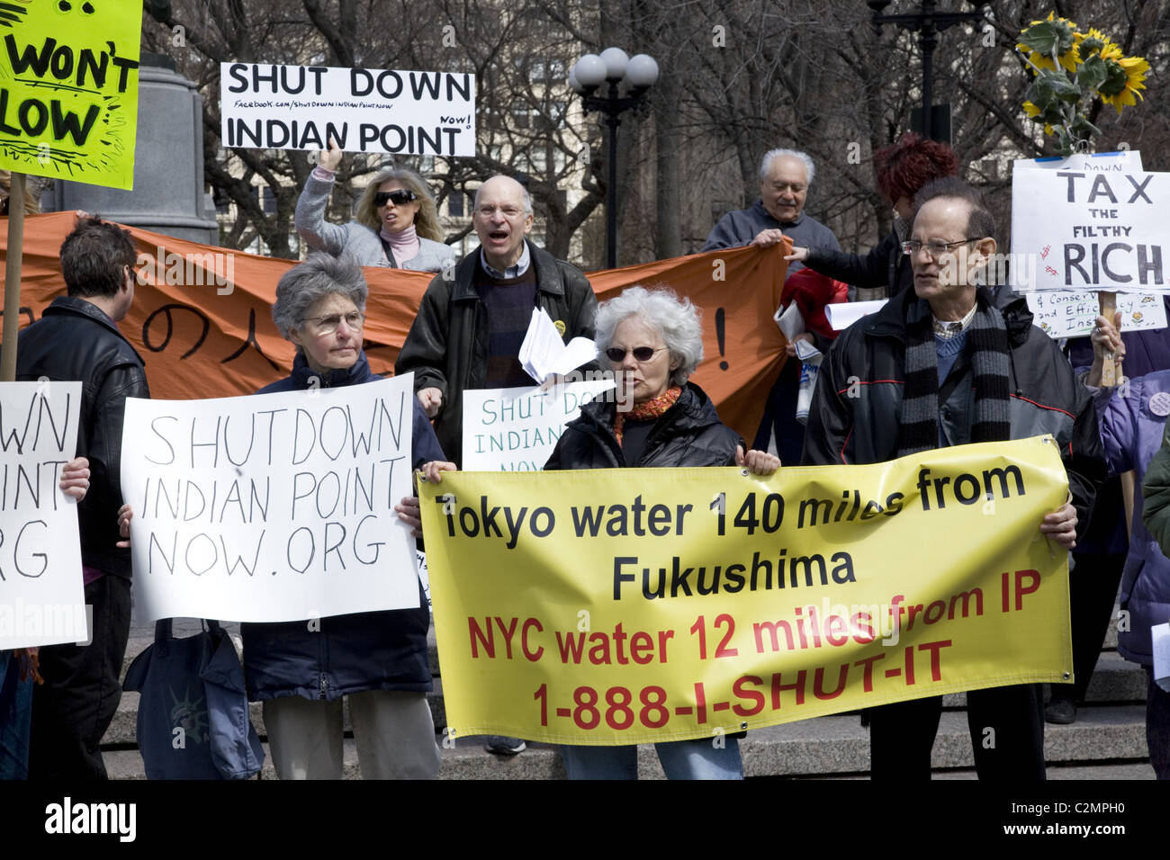 'Arrêter la centrale nucléaire d'Indian Point maintenant' démonstration à Union Square, New York. Banque D'Images