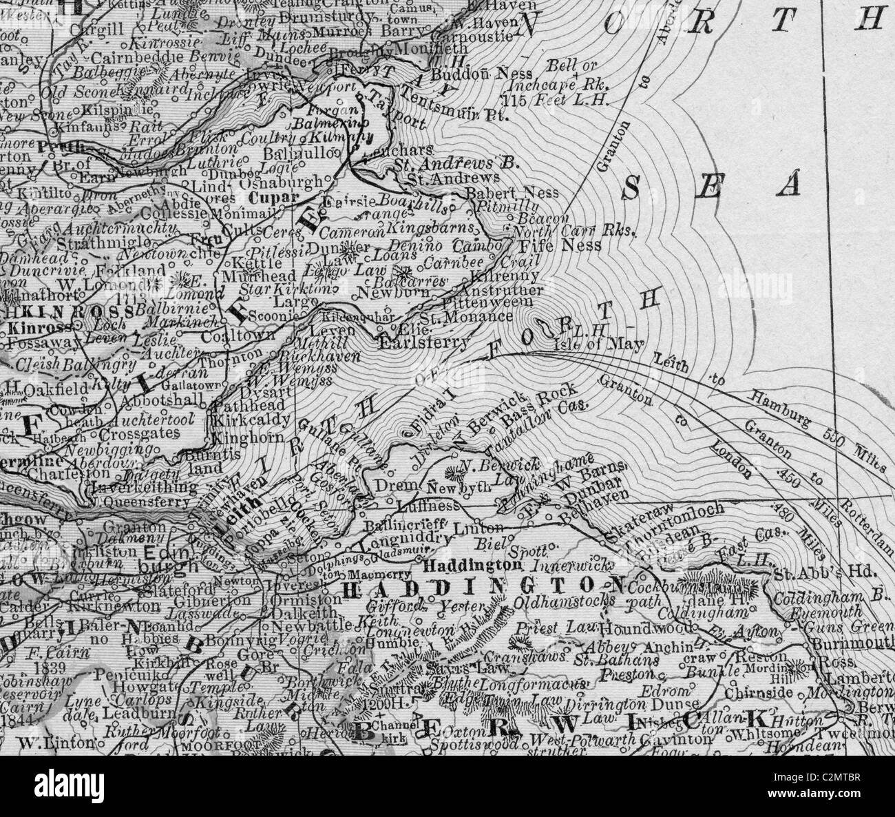 Ancienne carte d'origine de l'Est de l'Ecosse du manuel de géographie 1884 Banque D'Images