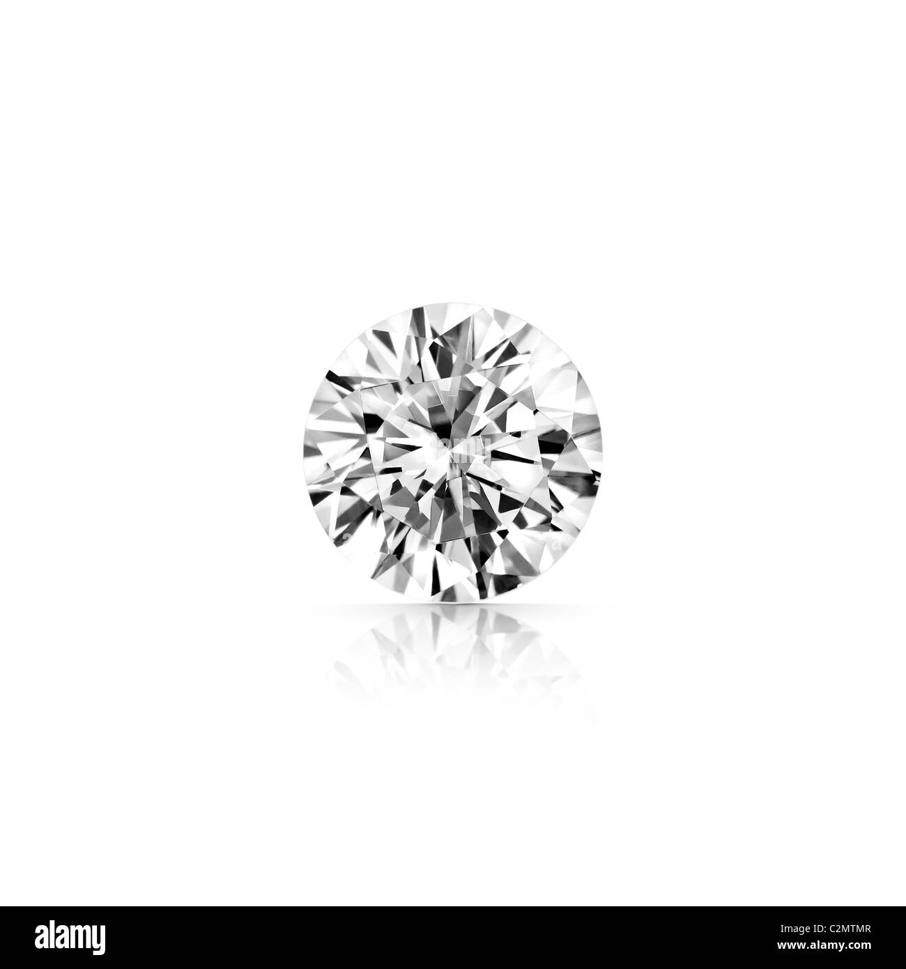 Diamant taille brillant gris isolé sur fond blanc avec réflexion partielle et clipping path Banque D'Images