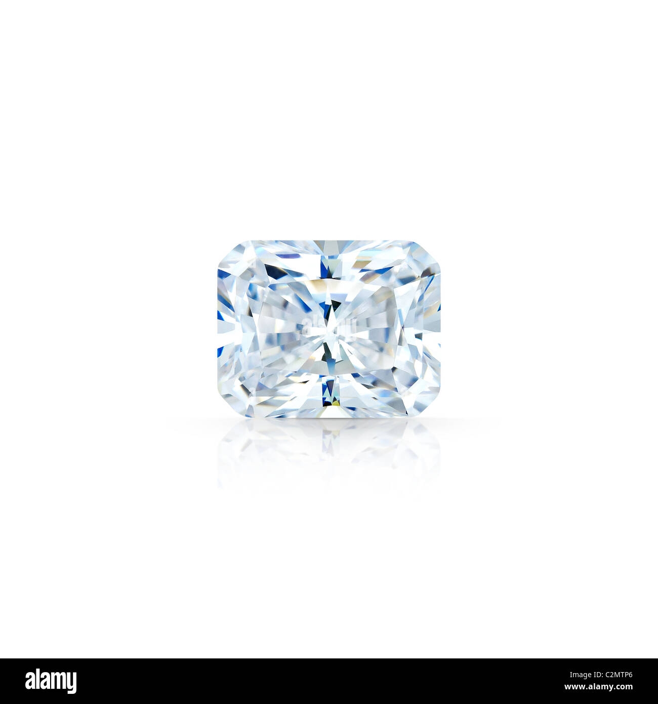 Diamant taille radiant modernes isolés contre fond blanc avec réflexion partielle ou complète d'ombre clipping path Banque D'Images