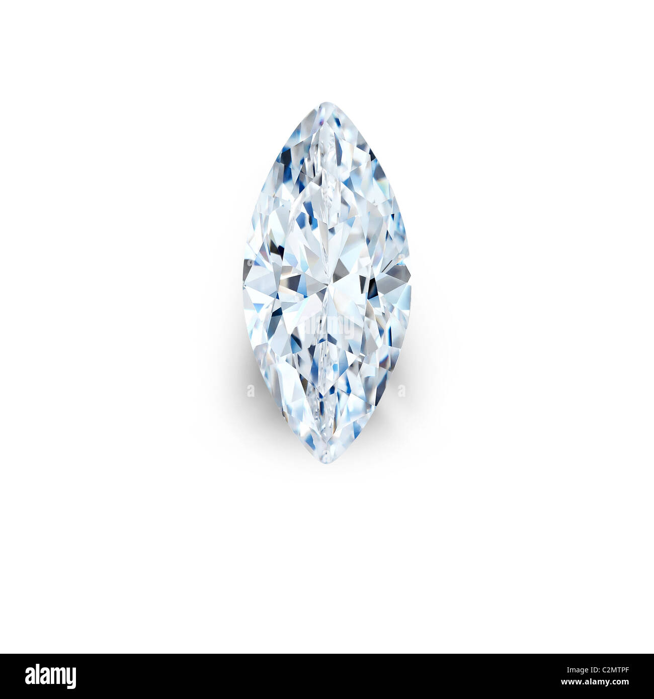 Marquise cut diamond isolés contre fond blanc avec réflexion partielle ou complète d'ombre clipping path Banque D'Images