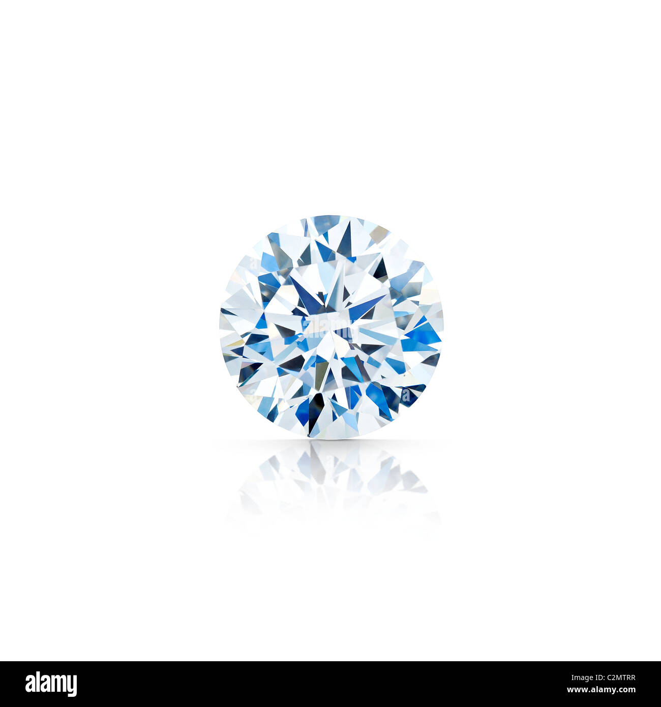 Diamant taille brillant isolés contre fond blanc avec réflexion partielle ou complète d'ombre clipping path Banque D'Images