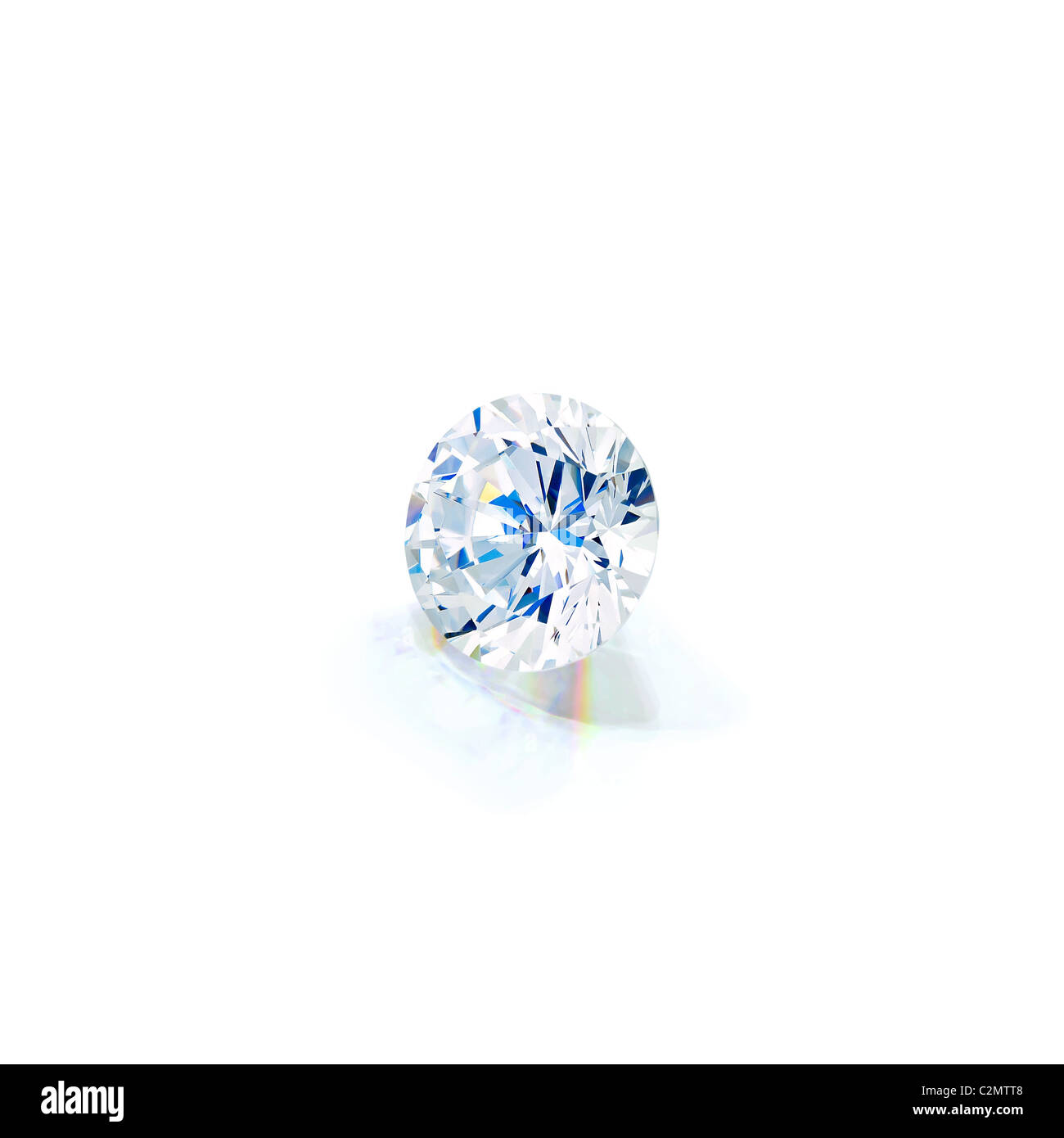 Vue iso de diamant taille brillant isolés contre fond blanc avec plein de réflexion partielle clipping path Banque D'Images